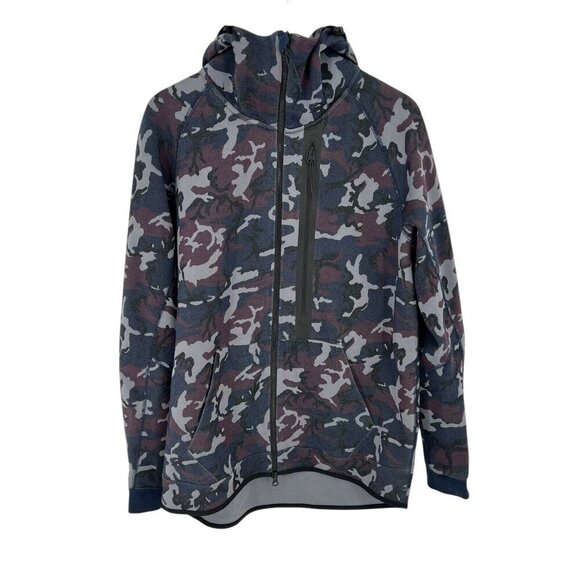 Nike Men's Tech Hoodie Jacket Size L Camo Purple‎ Blue Gray Funnel Neck Full Zip - Picture 1 of 16
